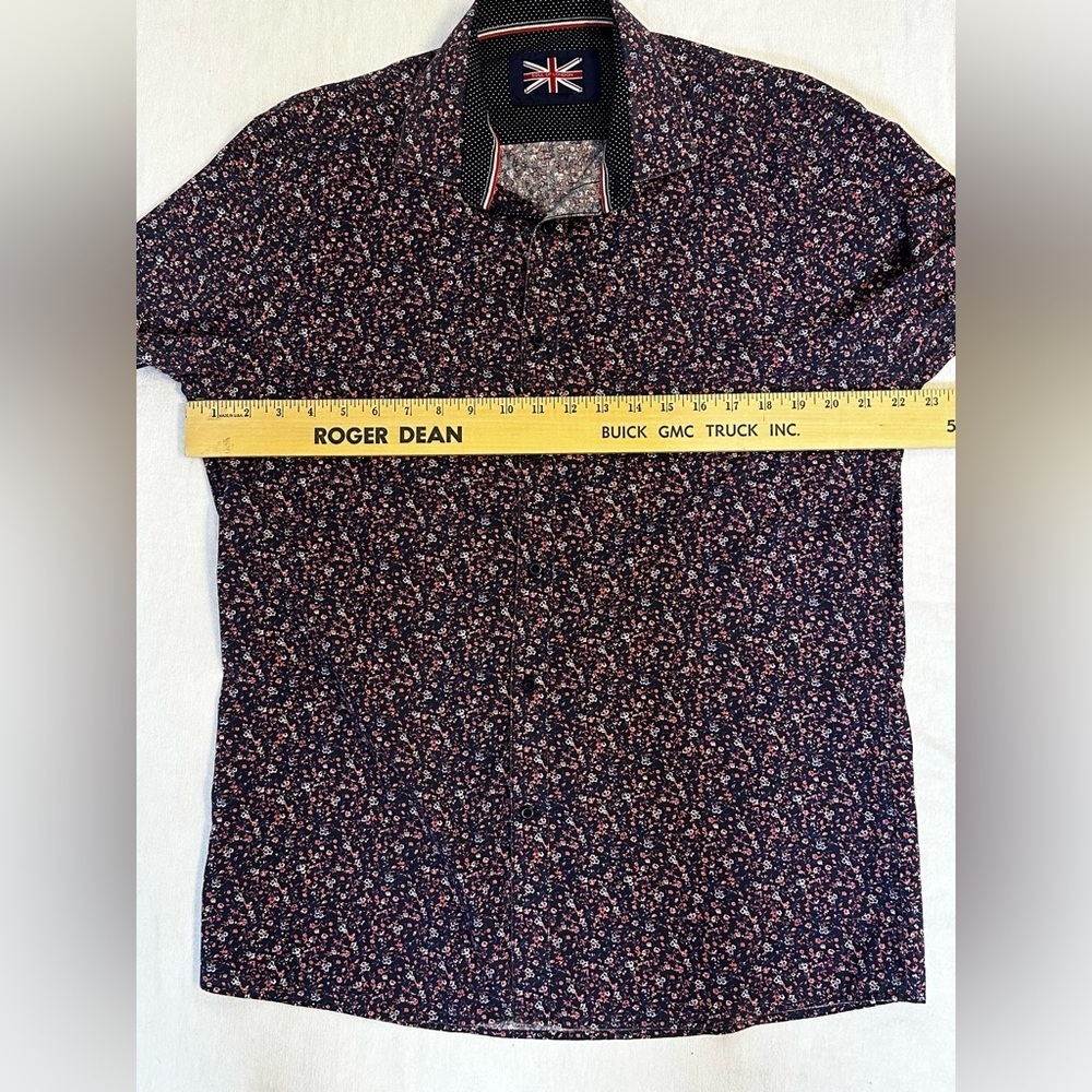 Soul of London Preppy Floral Shirt Navy 16.5 Modern Fit Button Up - Picture 10 of 10